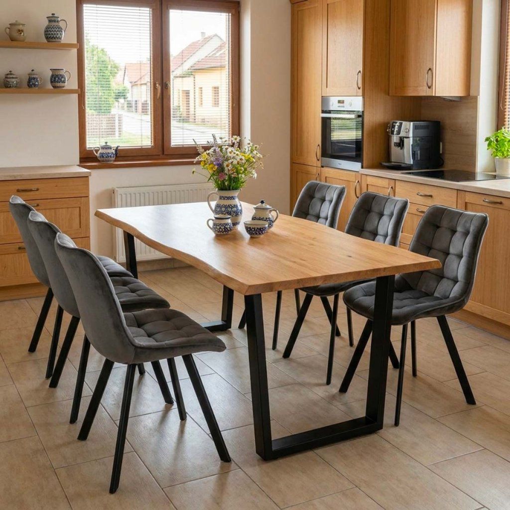 Jídelní set pro 6 osob 180x90 cm dub noha U šedá židle VJS158-6S-S ZA AKČNÍ CENU