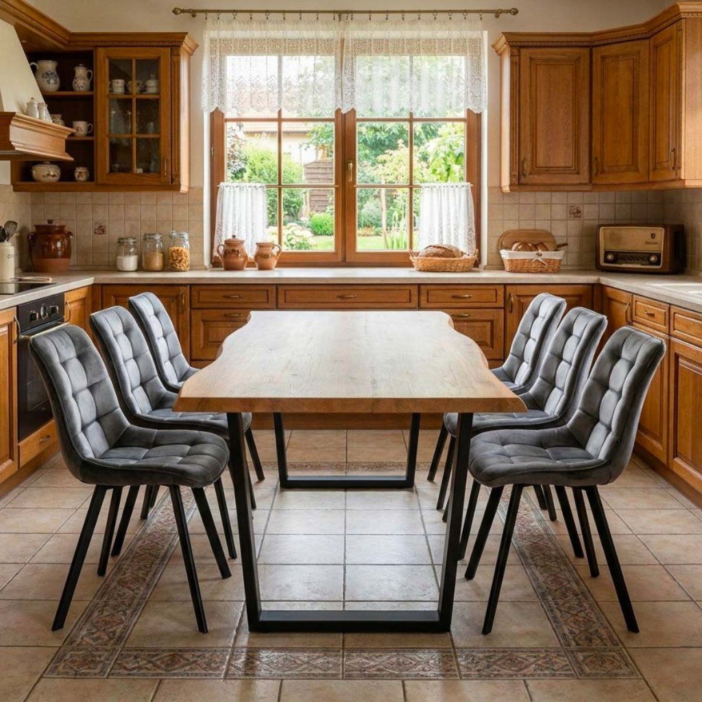 Jídelní set pro 6 osob 180x90 cm dub noha U šedá židle VJS158-6S-S ZA AKČNÍ CENU
