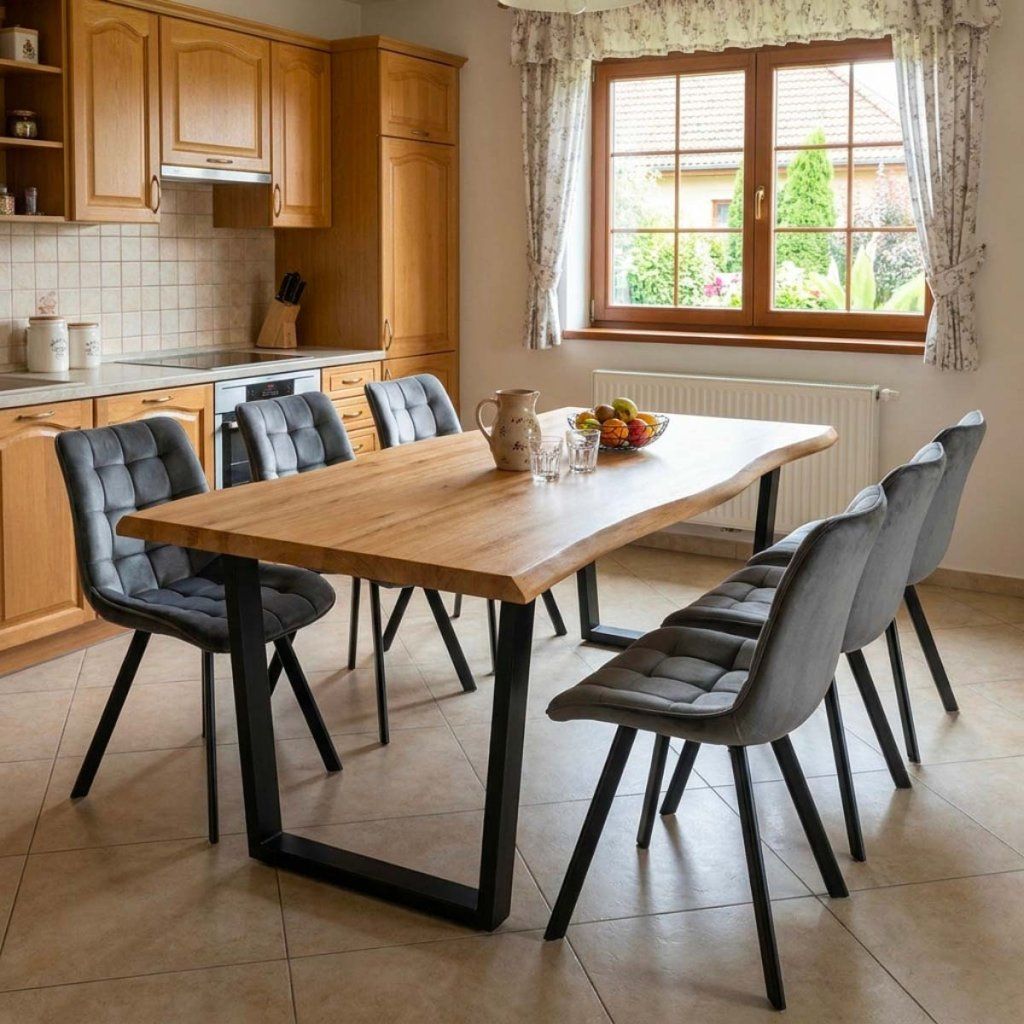 Jídelní set pro 6 osob 180x90 cm dub noha U šedá židle VJS158-6S-S ZA AKČNÍ CENU