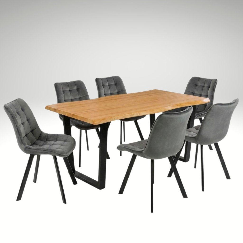 Jídelní set pro 6 osob 160x90 cm dub noha U šedá židle VJS156-6S-S