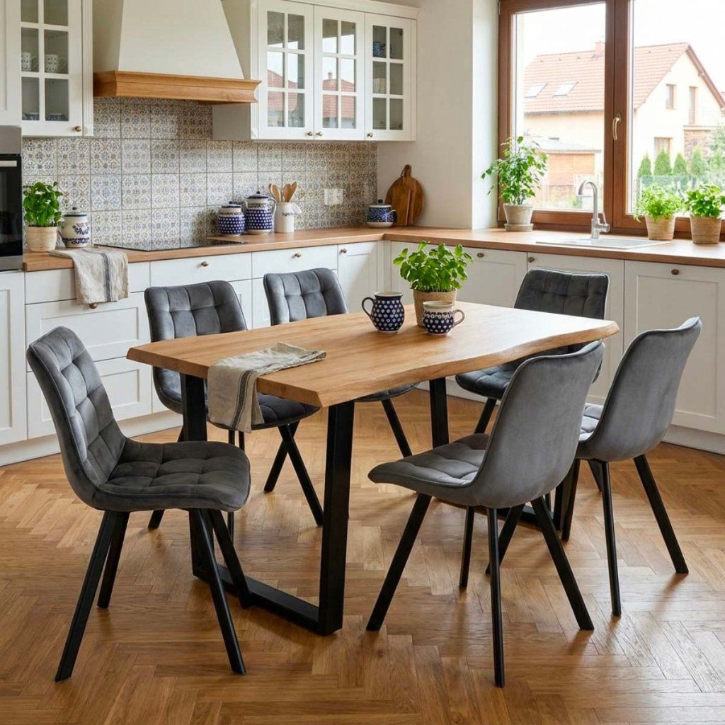 Jídelní set pro 6 osob 160x90 cm dub noha U šedá židle VJS156-6S-S