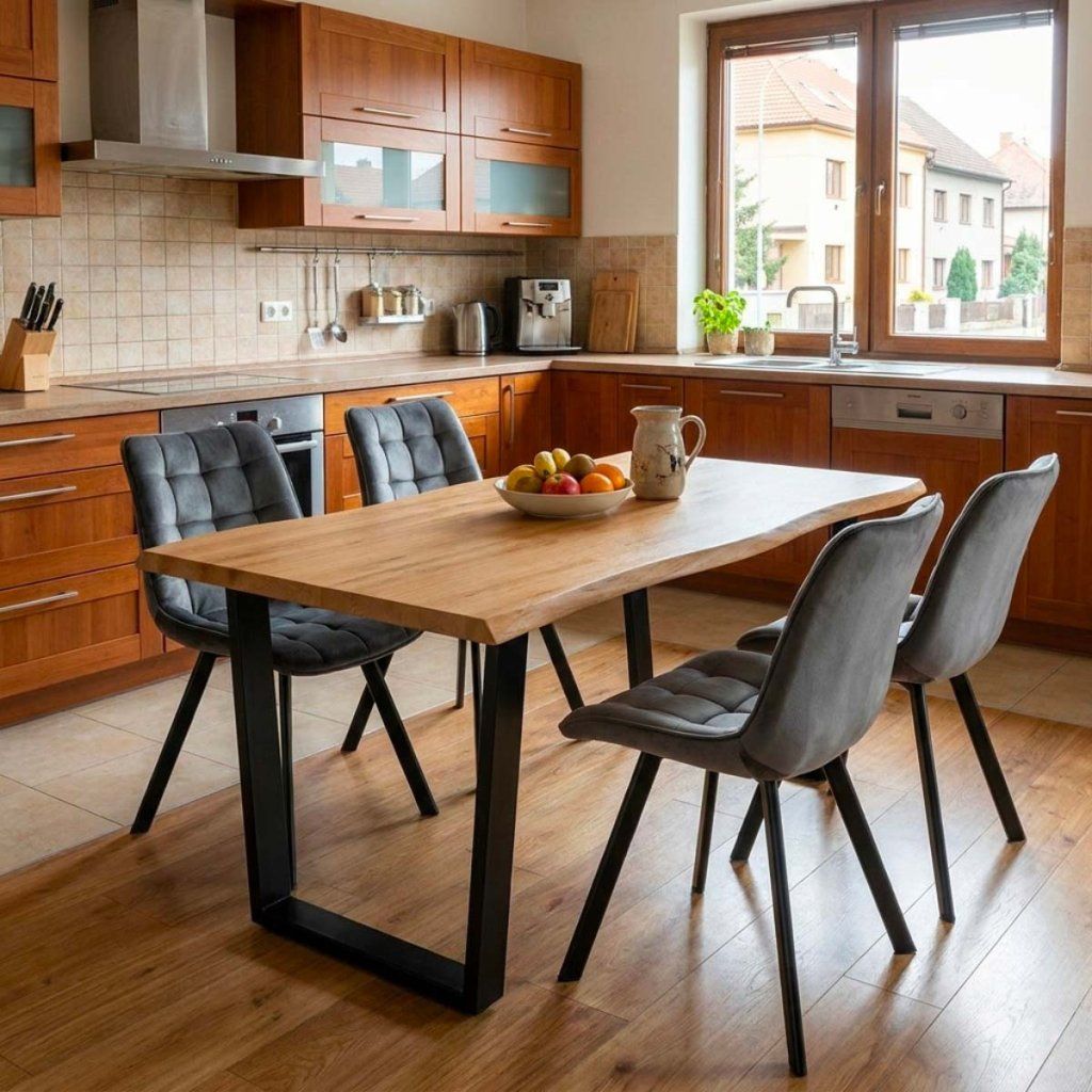 Jídelní set pro 4 osoby 160x90 cm dub noha U šedá židle VJS156-4S-S