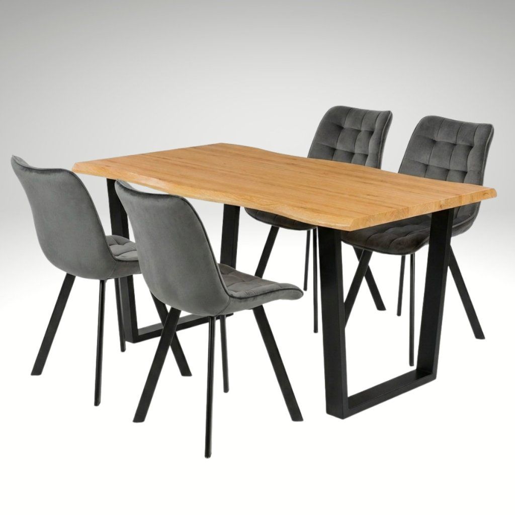 Jídelní set pro 4 osoby 160x90 cm dub noha U šedá židle VJS156-4S-S