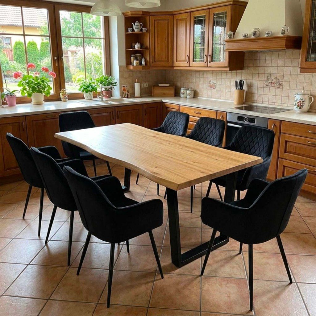 Jídelní set pro 8 osob 180x90 cm dub noha U černá židle s područkami VJS168-8C
