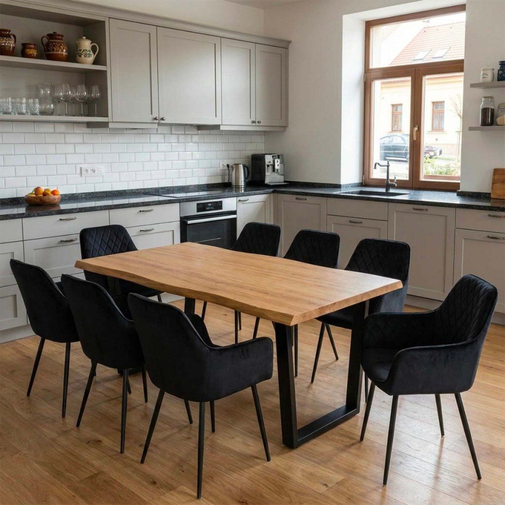 Jídelní set pro 8 osob 180x90 cm dub noha U černá židle s područkami VJS168-8C
