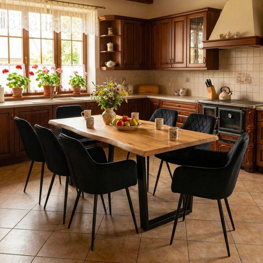 Jídelní set pro 8 osob 180x90 cm dub noha U černá židle s područkami VJS168-8C
