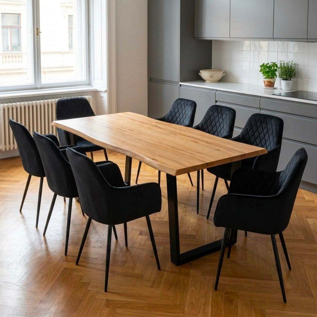 Jídelní set pro 8 osob 180x90 cm dub noha U černá židle s područkami VJS168-8C