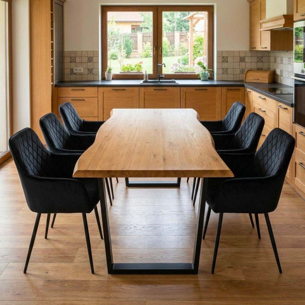 Jídelní set pro 6 osob 180x90 cm dub noha U černá židle s područkami VJS168-6C ZA AKČNÍ CENU