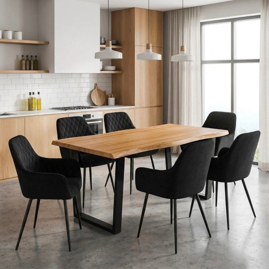 Jídelní set pro 6 osob 160x90 cm dub noha U černá židle s područkami VJS166-6C