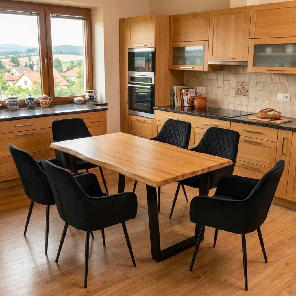 Jídelní set pro 6 osob 160x90 cm dub noha U černá židle s područkami VJS166-6C