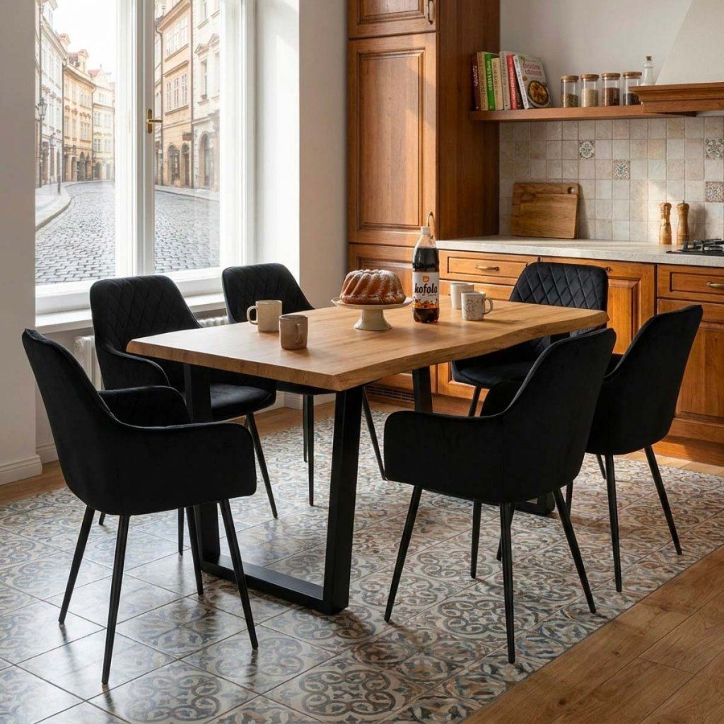 Jídelní set pro 6 osob 160x90 cm dub noha U černá židle s područkami VJS166-6C