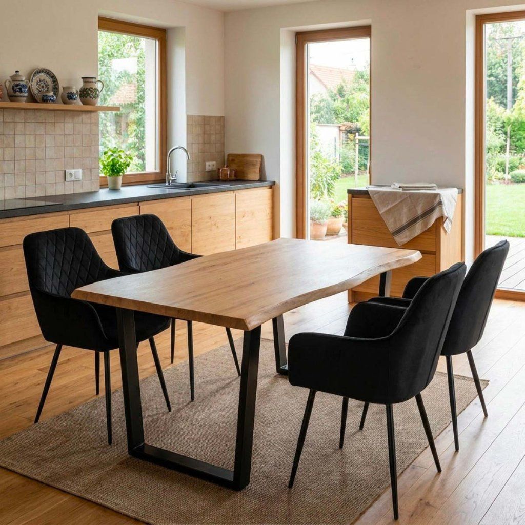 Jídelní set pro 4 osoby 160x90 cm dub noha U černá židle s područkami VJS166-4C