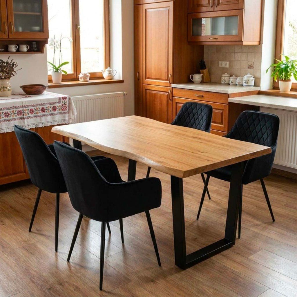 Jídelní set pro 4 osoby 160x90 cm dub noha U černá židle s područkami VJS166-4C