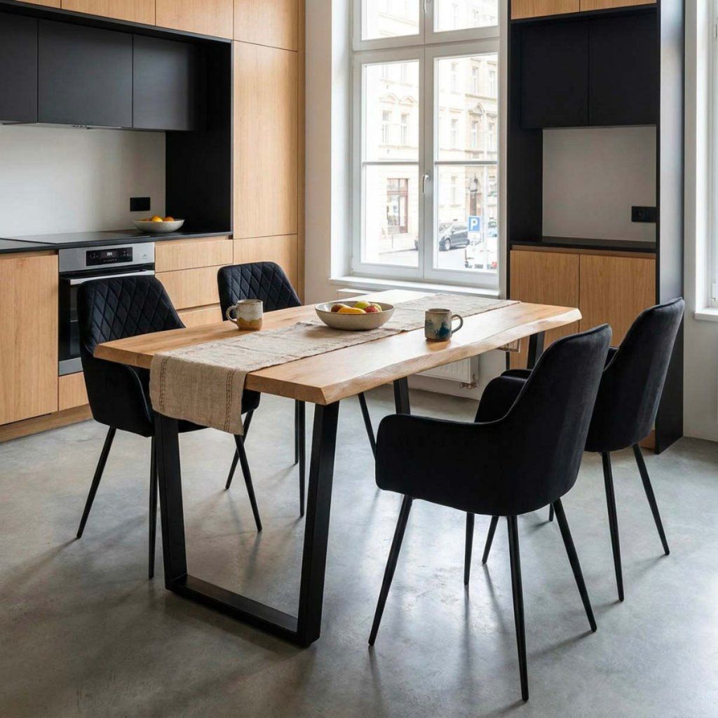 Jídelní set pro 4 osoby 160x90 cm dub noha U černá židle s područkami VJS166-4C