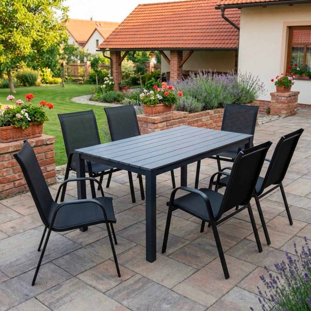 Venkovní zahradní set 150x90 pro 6 osob DK304-S šedý ZA AKČNÍ CENU