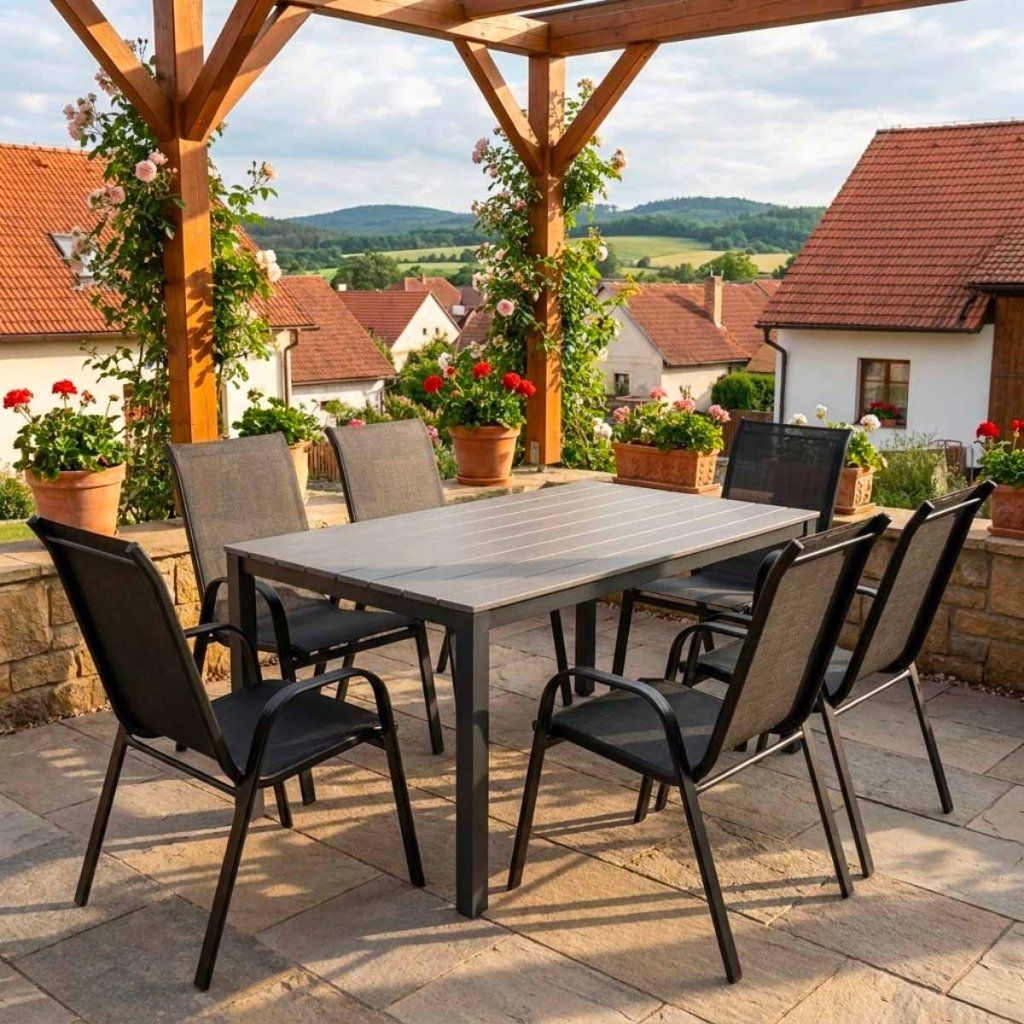 Venkovní zahradní set 150x90 pro 6 osob DK304-S šedý ZA AKČNÍ CENU
