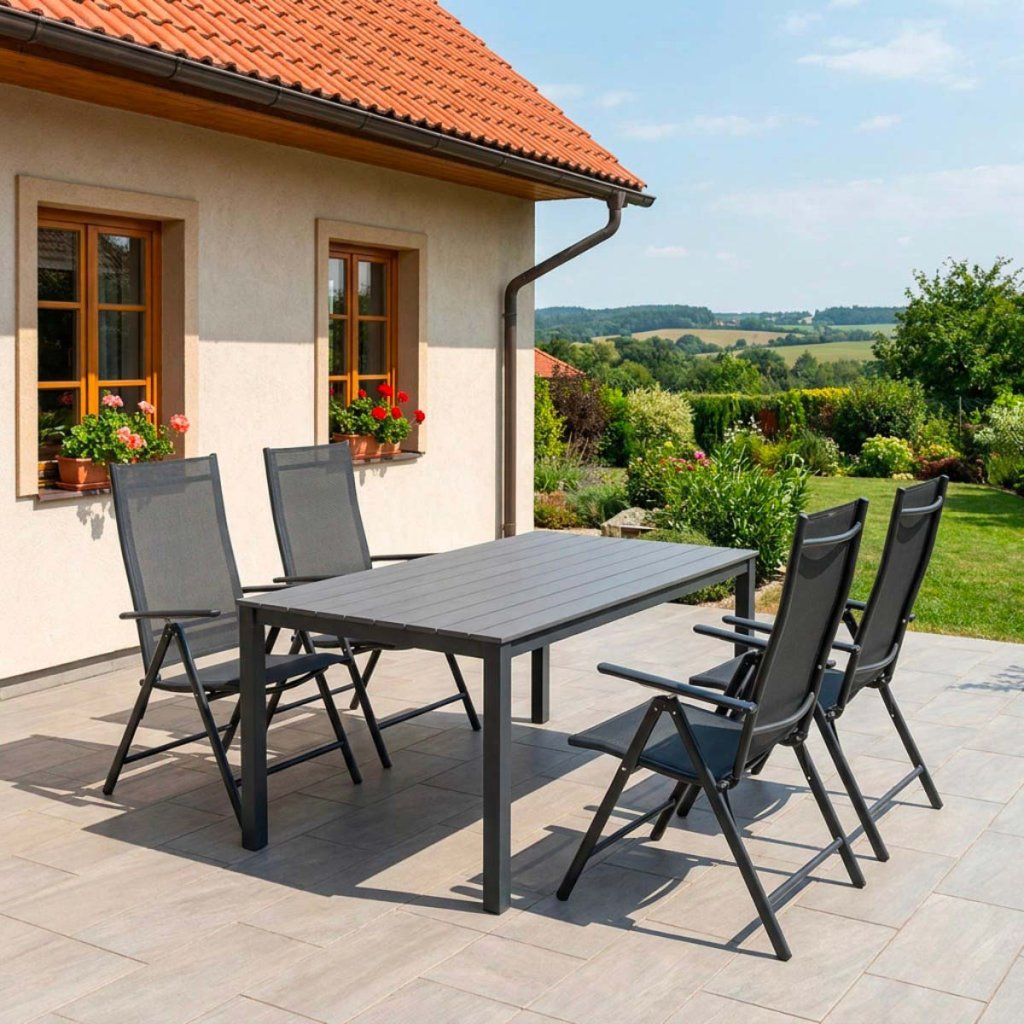 Zahradní set 150x90 pro 4 osoby skládací židle V134-S šedá ZA AKČNÍ CENU