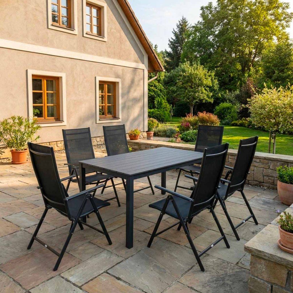 Zahradní set 150x90 pro 6 osob skládací židle V136-S šedá ZA AKČNÍ CENU