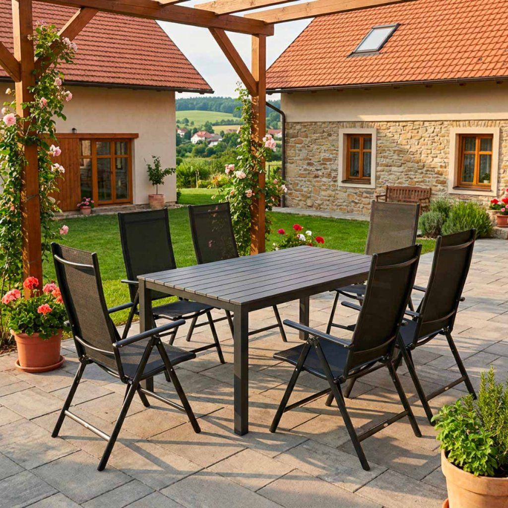 Zahradní set 150x90 pro 6 osob skládací židle V136-S šedá ZA AKČNÍ CENU