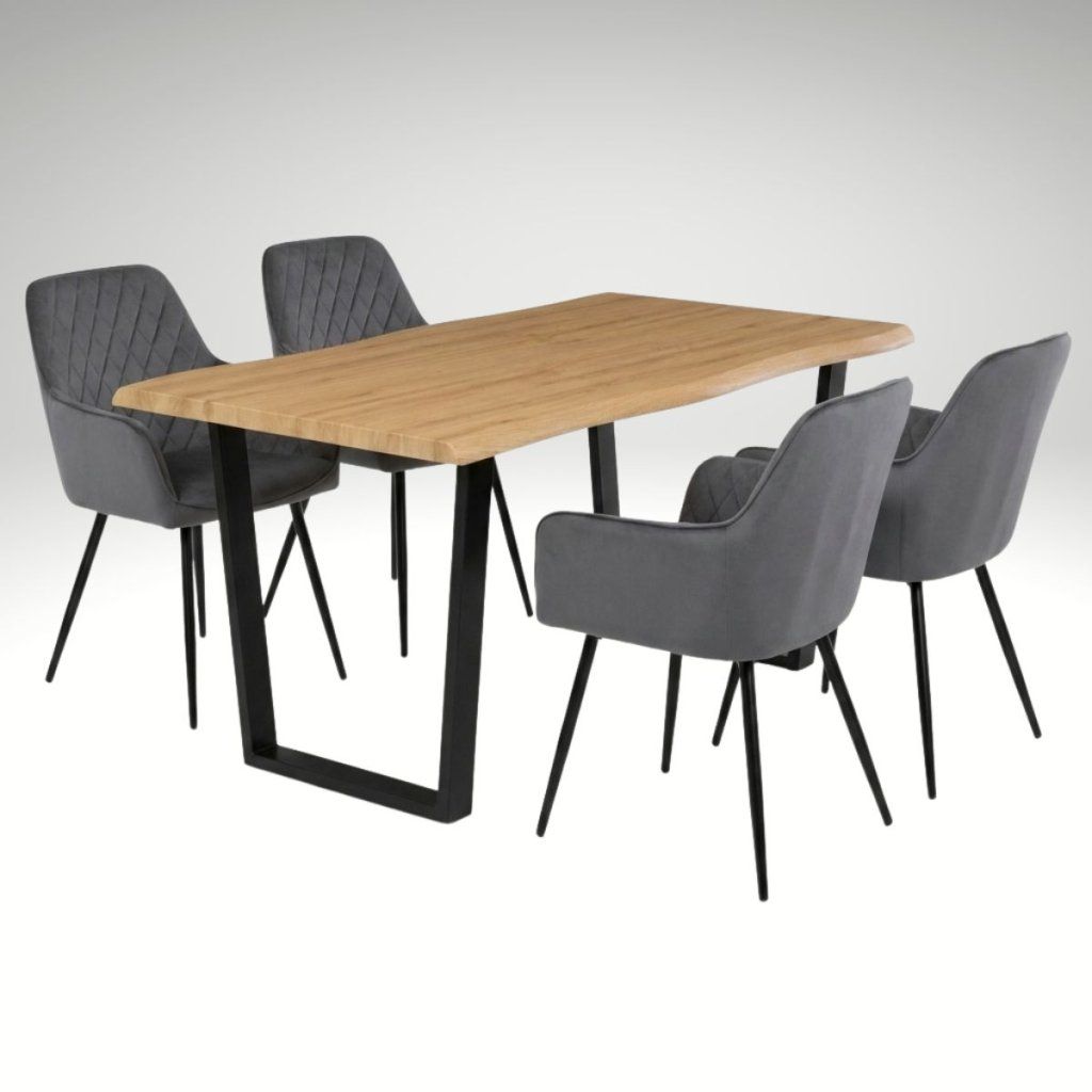 Jídelní set pro 4 osoby 160x90 cm dub noha U šedá židle s područkami VJS166-4S