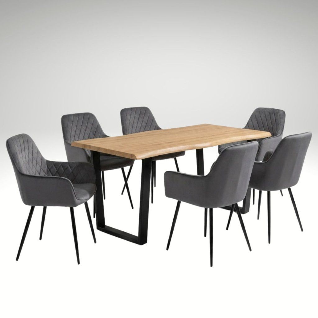 Jídelní set pro 6 osob 160x90 cm dub noha U šedá židle s područkami VJS166-6S