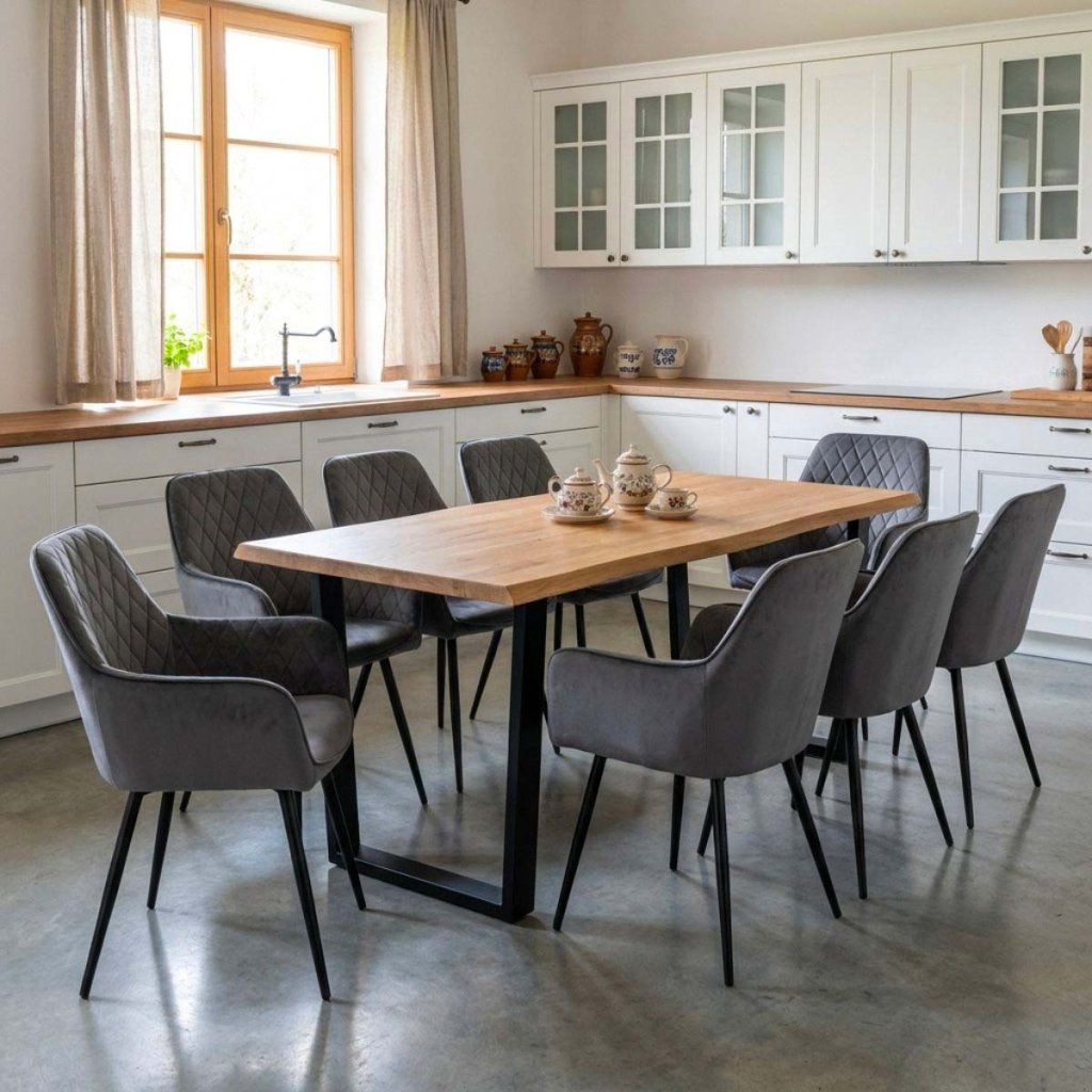 Jídelní set pro 8 osob 180x90 cm dub noha U šedá židle s područkami VJS168-8S