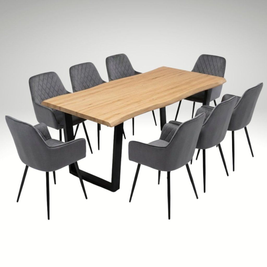 Jídelní set pro 8 osob 180x90 cm dub noha U šedá židle s područkami VJS168-8S