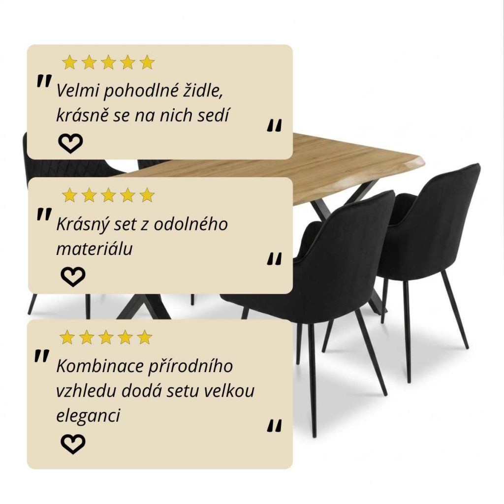 Jídelní set pro 4 osoby 160x90 cm soft dub noha X černá židle s područkami VJS226-4C