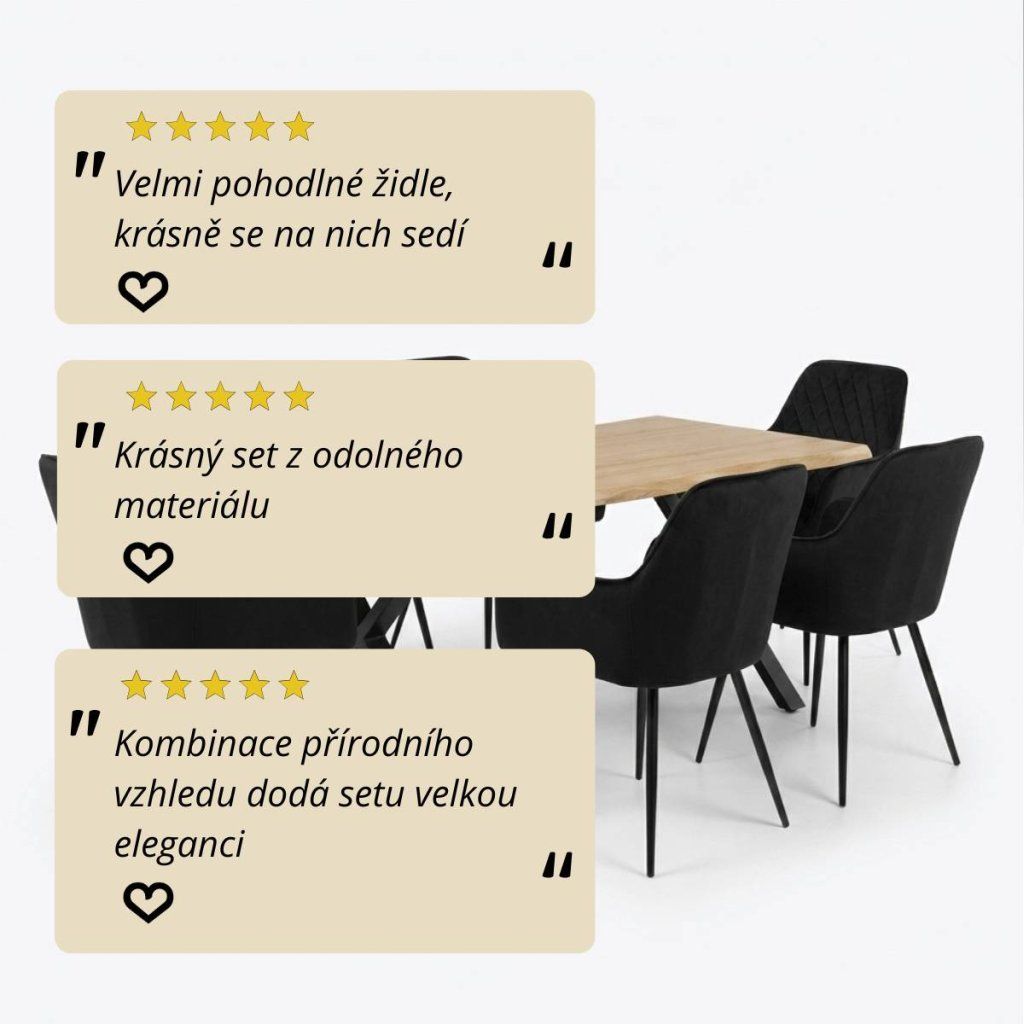 Jídelní set pro 6 osob 160x90 cm soft dub noha X černá židle s područkami VJS226-6C