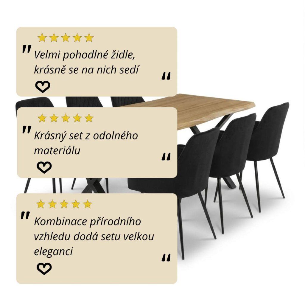 Jídelní set pro 6 osob 180x90 cm soft dub noha X černá židle VJS238-6C-S