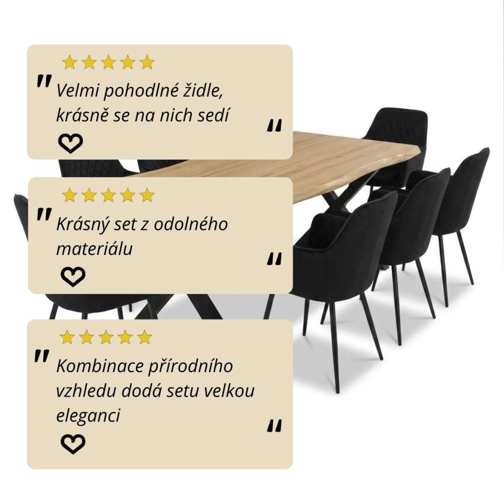 Jídelní set pro 8 osob 180x90 cm soft dub noha X černá židle s područkami VJS228-8C
