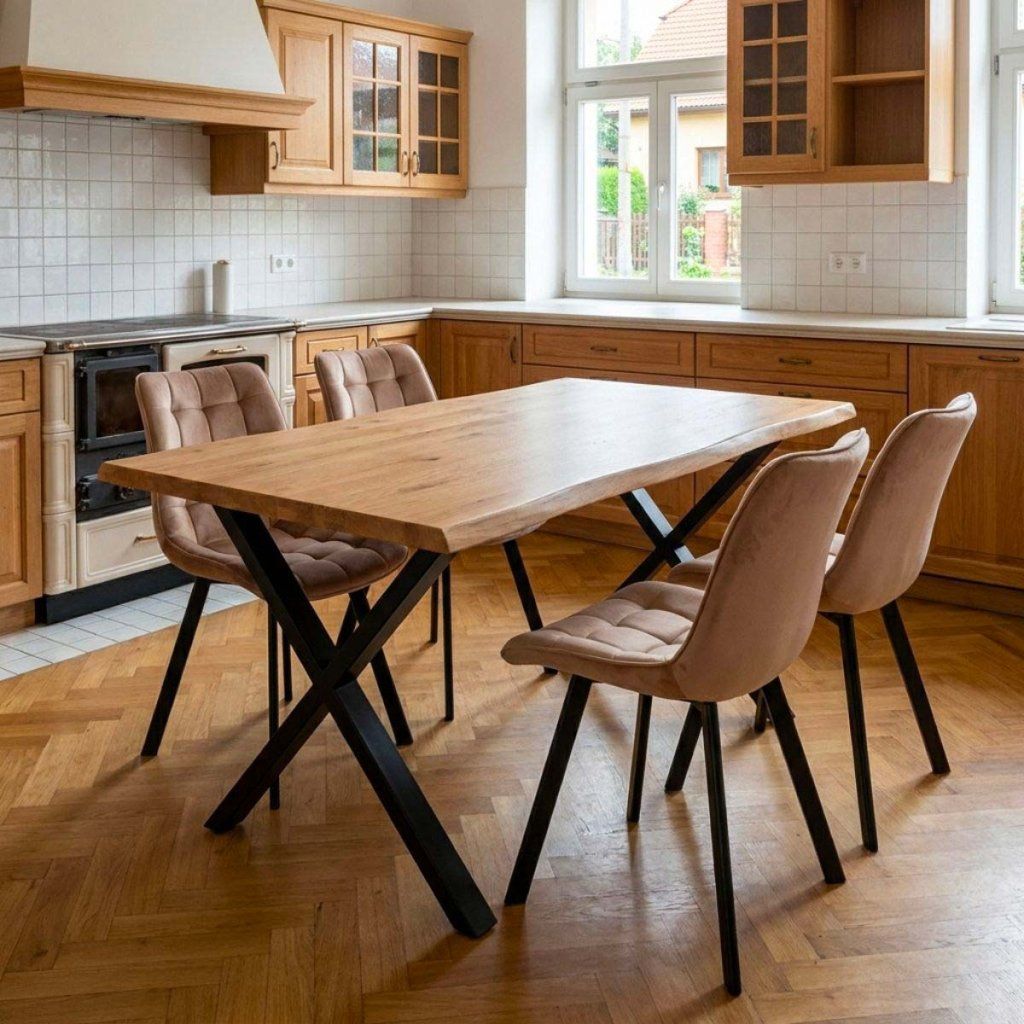 Jídelní set pro 4 osoby 160x90 cm dub noha X béžová židle VJS236-4BE-S