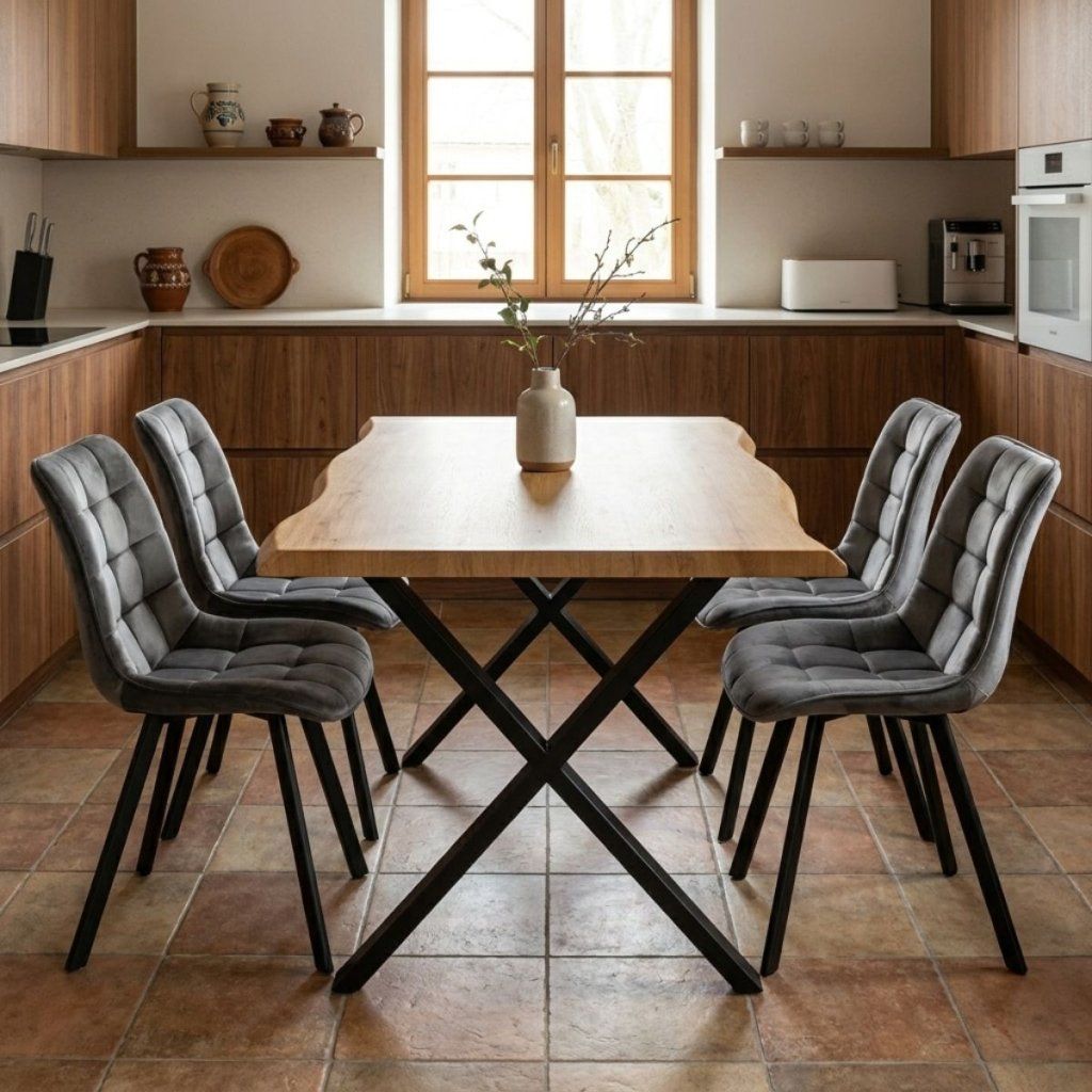 Jídelní set pro 4 osoby 160x90 cm dub noha X šedá židle VJS236-4S-S