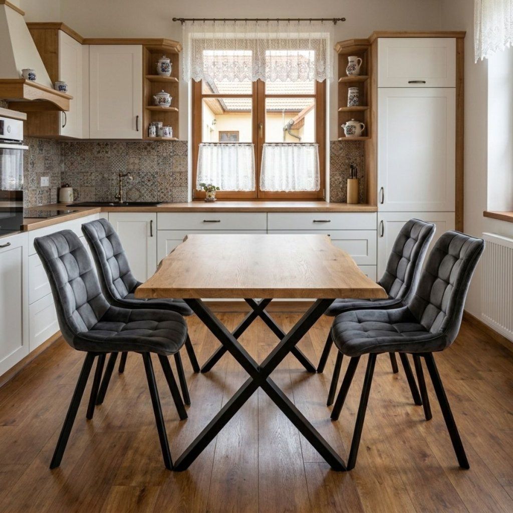 Jídelní set pro 4 osoby 160x90 cm dub noha X šedá židle VJS236-4S-S