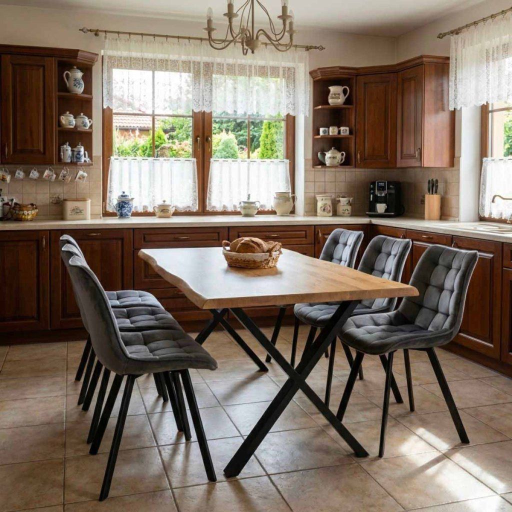 Jídelní set pro 6 osob 160x90 cm dub noha X šedá židle VJS236-6S-S