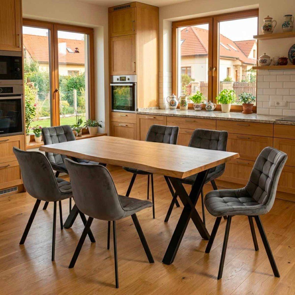 Jídelní set pro 6 osob 160x90 cm dub noha X šedá židle VJS236-6S-S