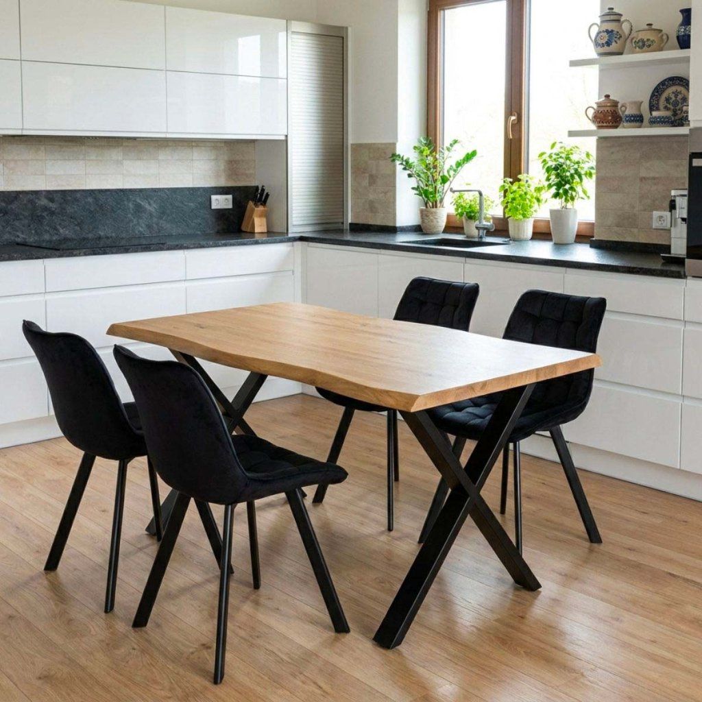 Jídelní set pro 4 osoby 160x90 cm dub noha X černá židle VJS236-4C-S