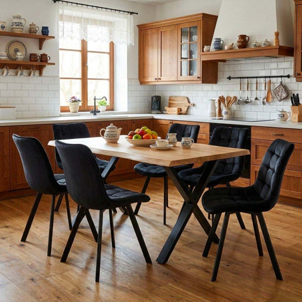 Jídelní set pro 6 osob 160x90 cm dub noha X černá židle VJS236-6C-S