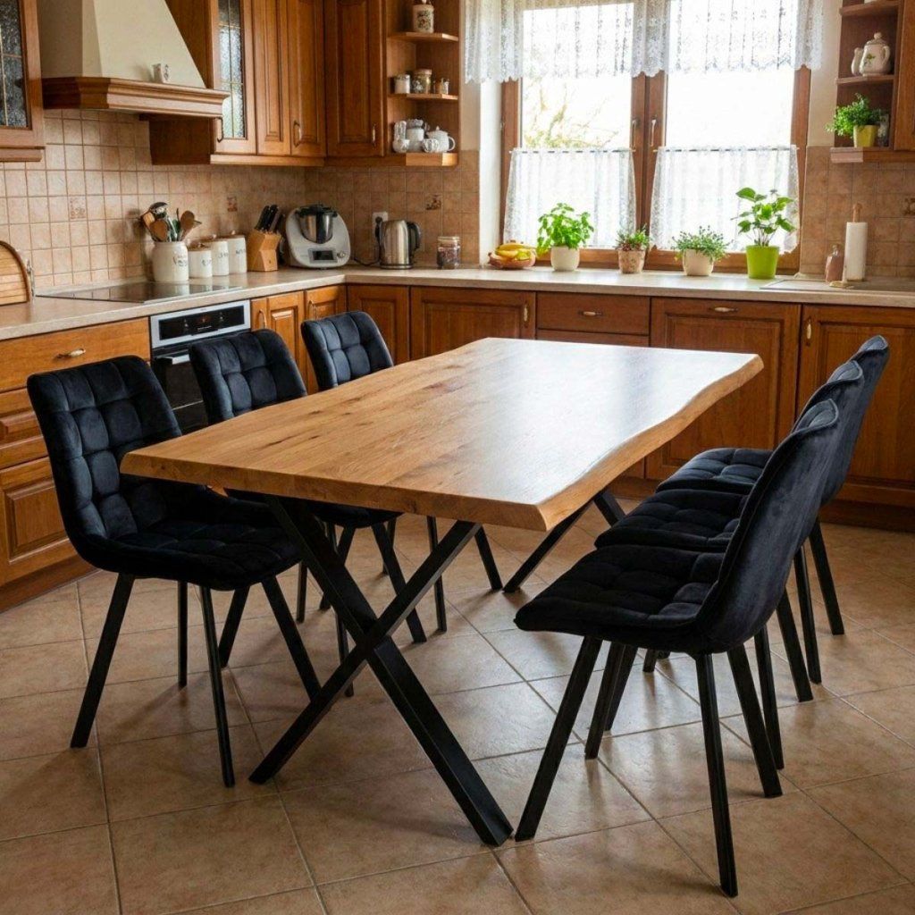 Jídelní set pro 6 osob 180x90 cm soft dub noha X černá židle VJS238-6C-S