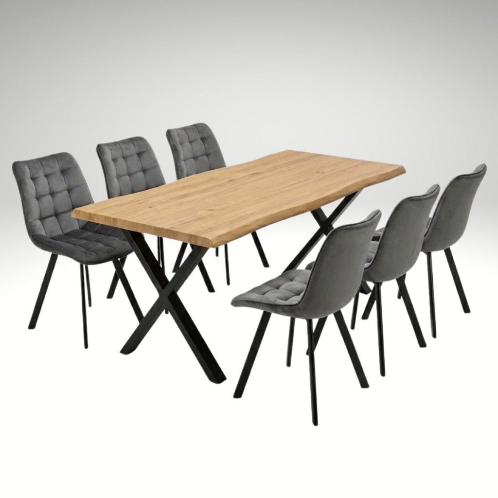 Jídelní set pro 6 osob 180x90 cm soft dub noha X šedá židle VJS238-6S-S