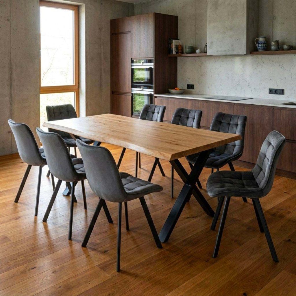 Jídelní set pro 8 osob 180x90 cm soft dub noha X šedá židle VJS238-8S-S