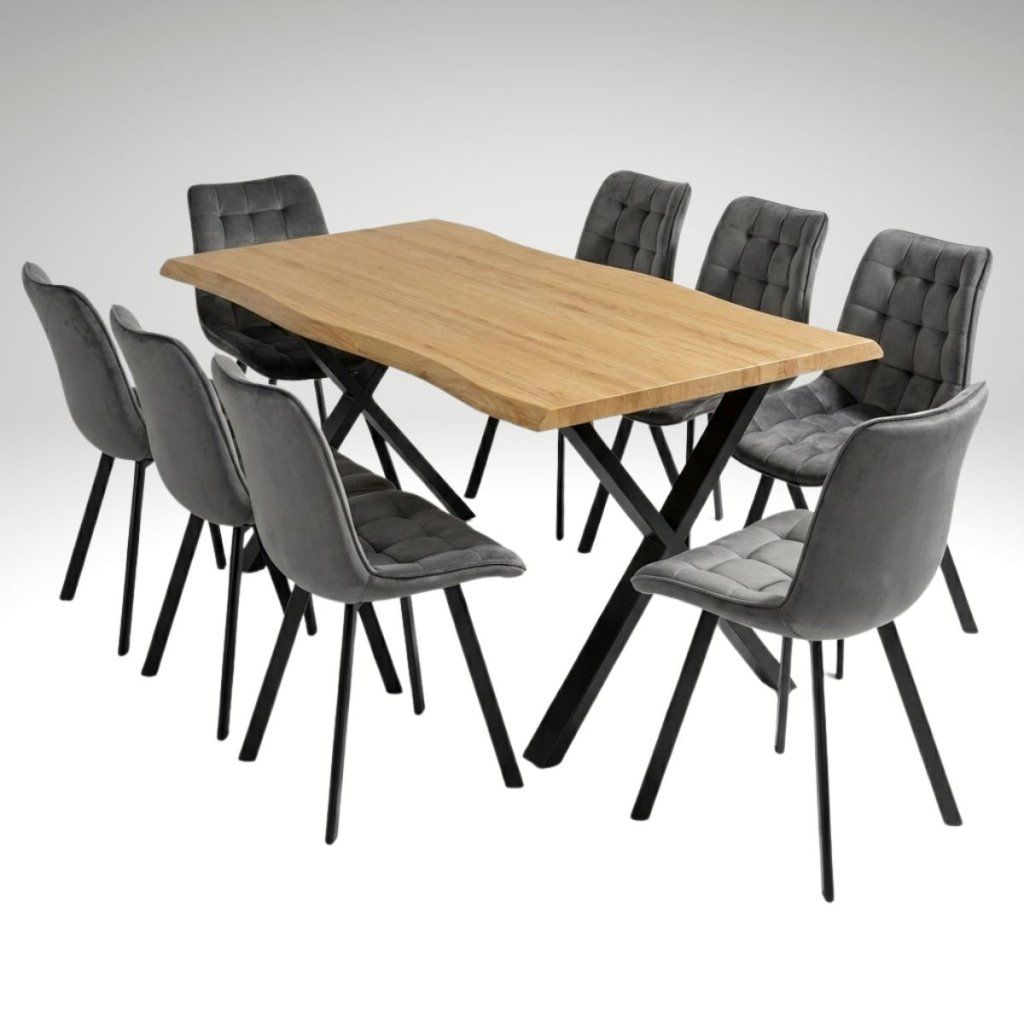 Jídelní set pro 8 osob 180x90 cm soft dub noha X šedá židle VJS238-8S-S