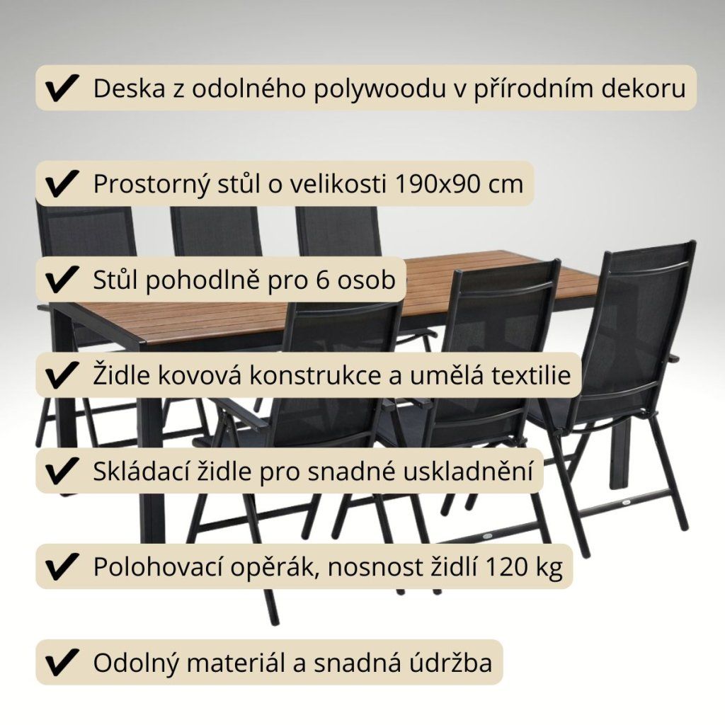 Zahradní set 190x90 pro 6 osob přírodní V137-190P
