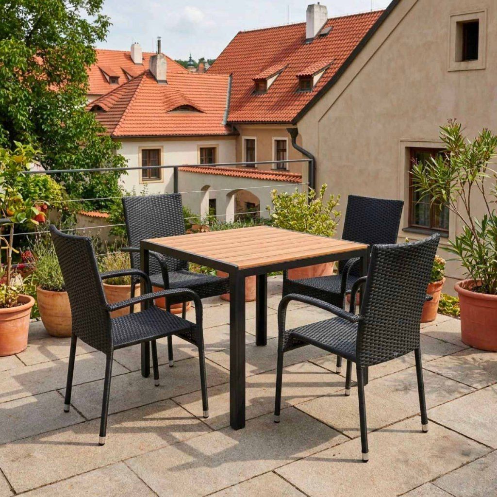 Zahradní ratanový set 90x90 pro 4 osoby přírodní DT280P