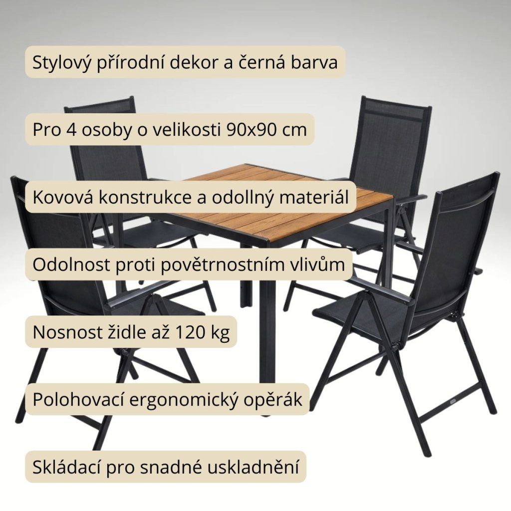 Zahradní set 90x90 pro 4 osoby přírodní V133P
