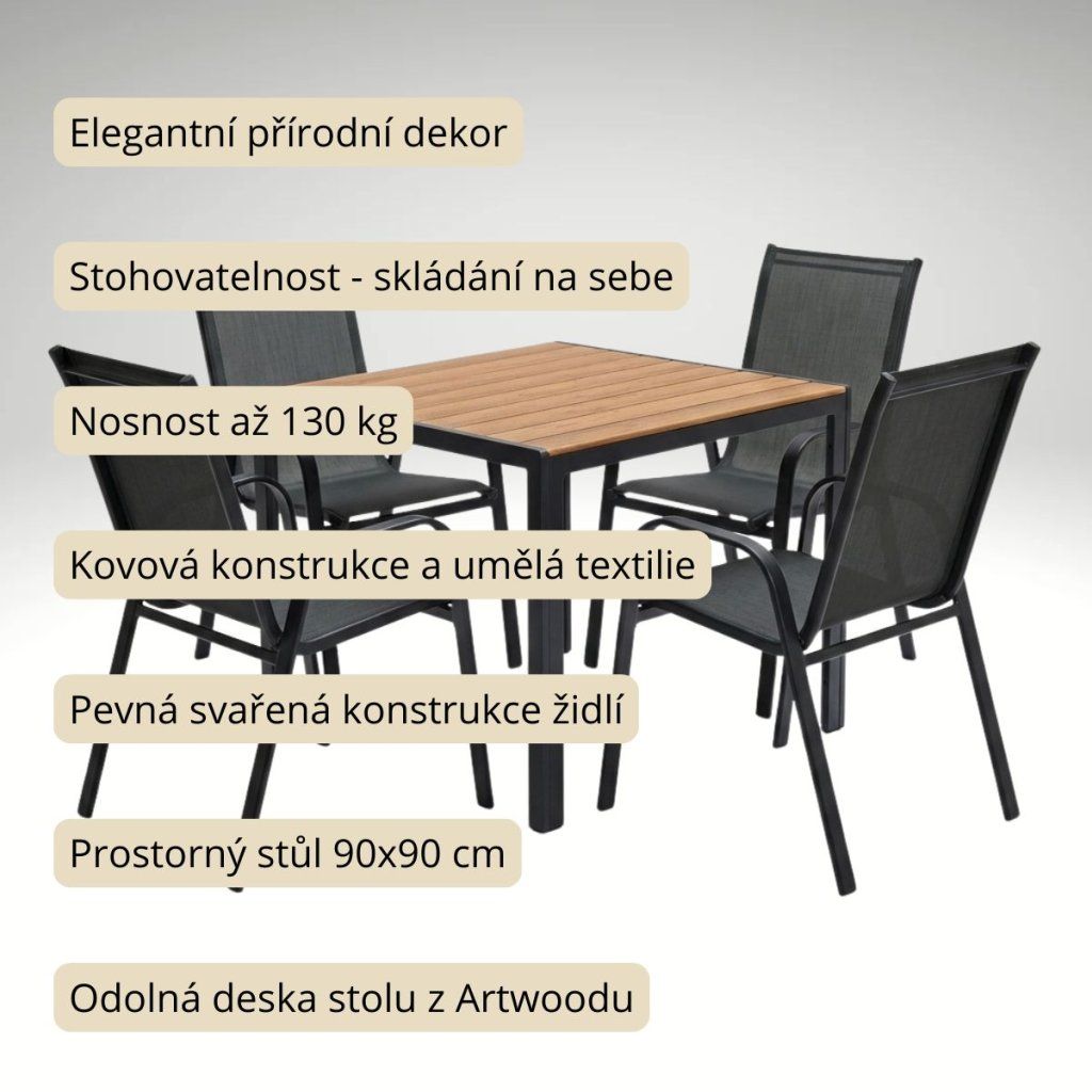 Venkovní malý zahradní set 90x90 pro 4 osoby přírodní DK301P