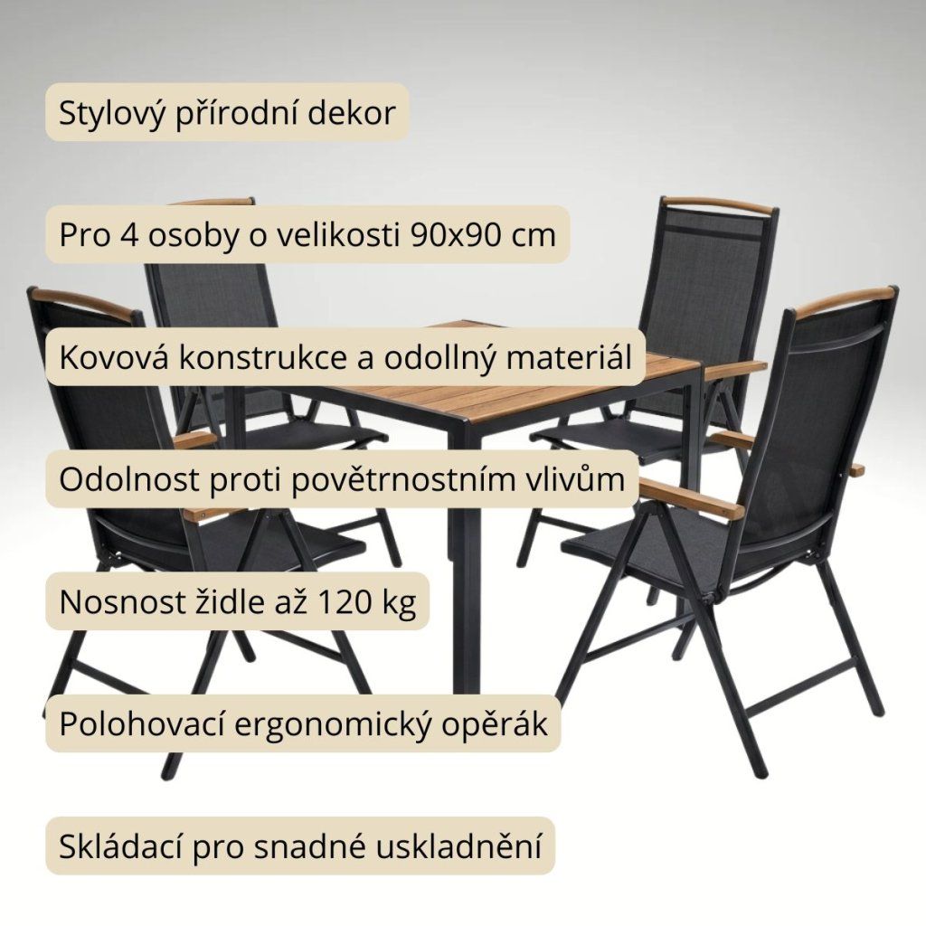 Zahradní jídelní set 90x90 pro 4 osoby přírodní AZS157-4P2