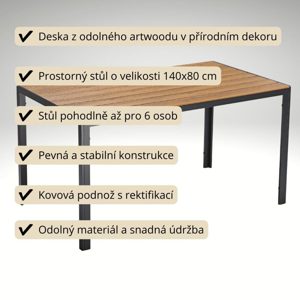 Zahradní jídelní stůl 140x80 cm přírodní DT166B