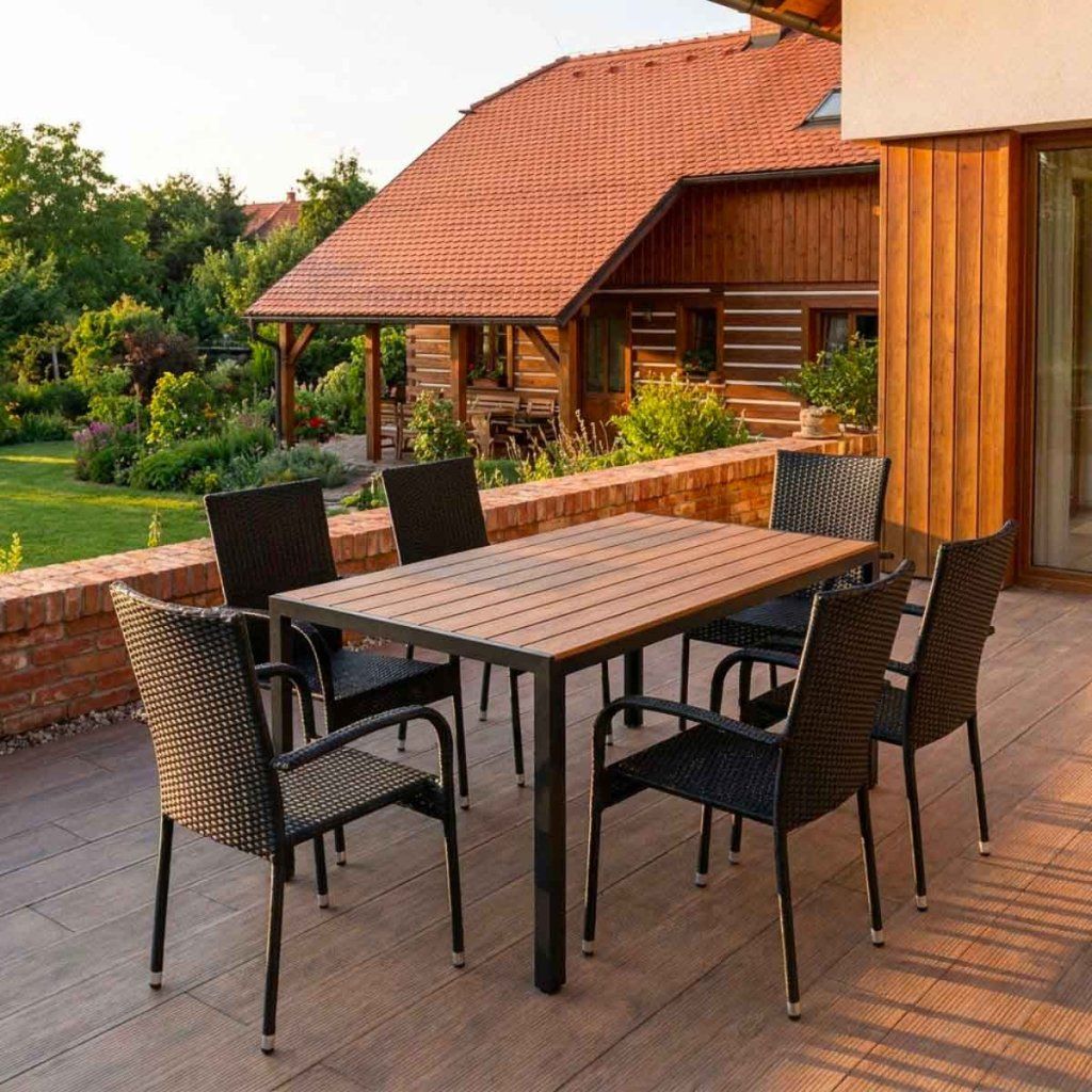 Zahradní ratanový set 140x80 pro 6 osob DT276-P2 přírodní