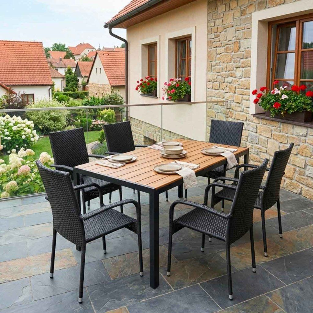 Zahradní ratanový set 140x80 pro 6 osob DT276-P2 přírodní